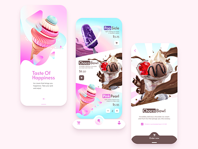 Ice Сream Delivery Mobile App 3d app branding bright color delivery design ice cream ios ios app design iphone light mode light theme mobile app typography ui ux vector