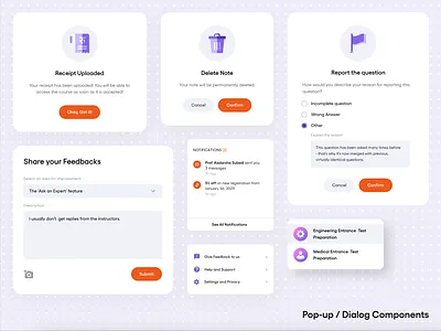 Pop-up / Dialog Components card clean website delete dialog dropdown feedback form learning app modal box online learning pop up pop ups popup popup window recipe card report design web design website design websites