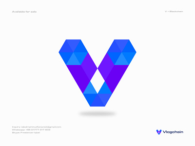 V + Blockchain Logo Mark abstract bitcoin blockchain brand branding crypto design ethereum geometric icon logo logo design logo designer mark modern modern logo symbol v letter v logo vector