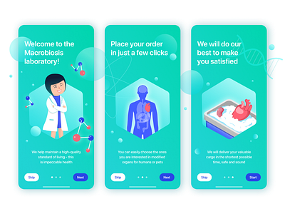 Onboarding Mobile App anatomy app app design delivery design designer health illustration ios laboratory medical app medical design medicine medicine app organ scientist screen ui ux vector