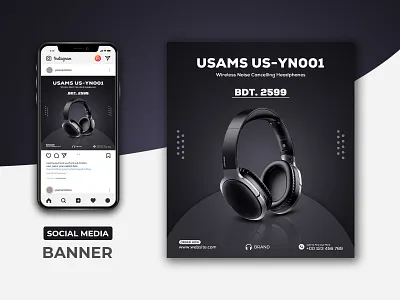 Earphone Social Media post and web Banner template banner design banner templates branding design flyer gadgets headphone brand headphone sale marketing music banner noise canceling headphones photoshop product social media banner images template design vector wireless headphones