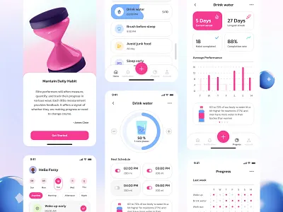 Habit tracking app animation app branding cuberto design drink water fitness galaxy google habit halolab health illustration netgear orely orizon tracking ui ux wellness