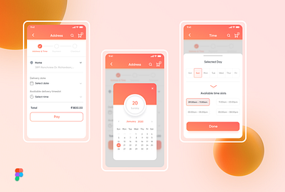 Proceed to Checkout address address book buttons calender day orange ui pay payments payments app select day select time