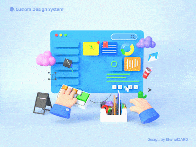 custom design system 3d art animation branding c4d design system funny system ui ux