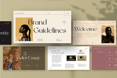 Clara Brand Guidelines For Adobe InDesign brand brand book brand guide template brand guidelines brand identity brand manual brand style brand style guide branding branding book branding guidelines guidelines template style guide