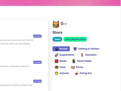 Ultimate Vegan Checklist cat badges button cat emojis icons labels navigation tabs tags