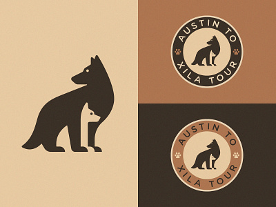 Logo for Austin To Xila Tour Final Version beadge branding design german shepherd illustration logo mark negative space puppy symbol ui vector