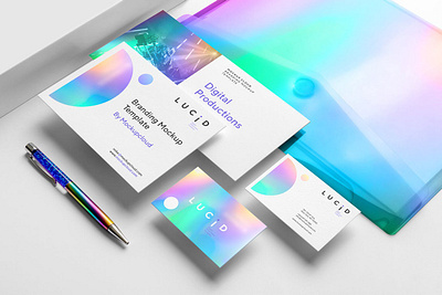 Gradient Aesthetic Branding Mockup advertising aesthetic brand stationery branding business business card businesscard card cards color corporate gradient graphic design identity identity design logo mockup neon poster stationery