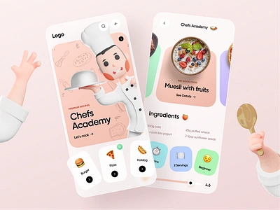 Recipe App Concept 3d app book chief clean concept cook cookapp diet food foodapp mobile mvp recepies restaurant ui ux