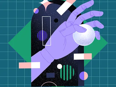 Space II door grid hand illustration shapes space wooden