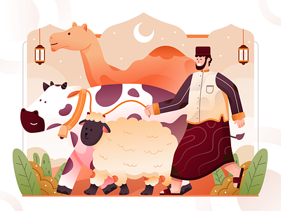 Happy Eid Al - Adha 1443 H animal branding camel cow design eid flat flora gradient graphic design illustration illustrator lamp logo minimal plant sheep ui vector website