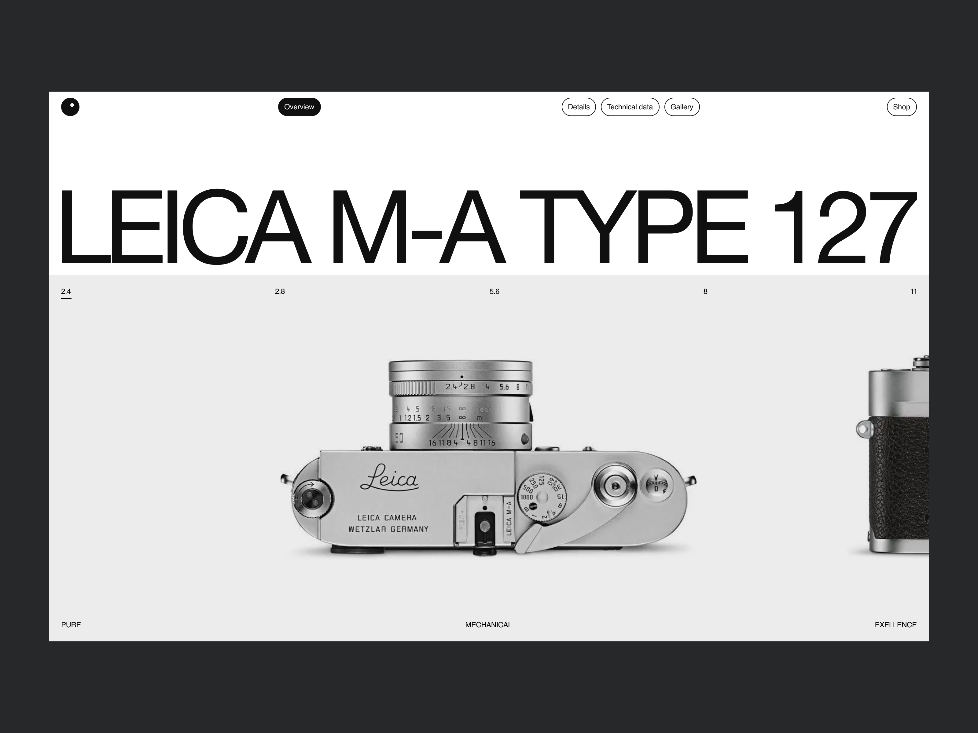 LEICA M-A website concept animation camera case ecommerce industrial landing landing page leica lens minimalism photo gallery photographer photography portfolio product shop ui ui animation ux webstore