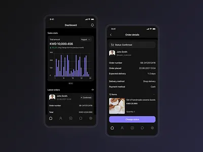 🌚 Looksie Seller app business chart clean ui darkmode dashboard delivery manage marketplace mobile orders retailer sales stats