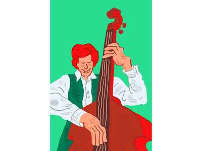 Jazz 4 cartoon character comic double bass drawing duotone ginger illustration illustrator ipad irish jazz minimal music musician pastel people procreate sketch vector