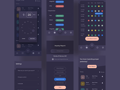 Prayer Tracker App alarm app design islamic mobile prayer status tracker ui ui design ux