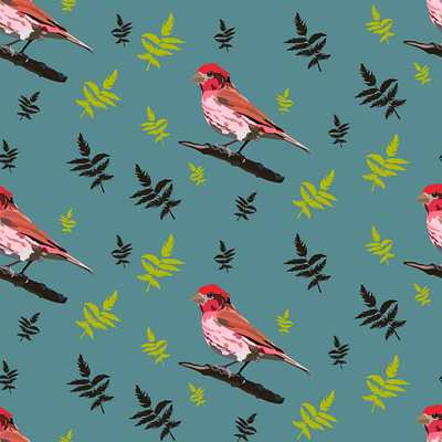 red birds with plants design illustration pattern pattern design silhouette vector