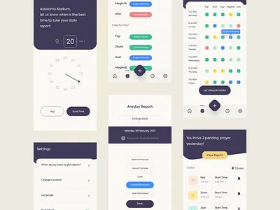 Prayer Tracker App alarm app design islamic prayer status tracker ui ui design ux