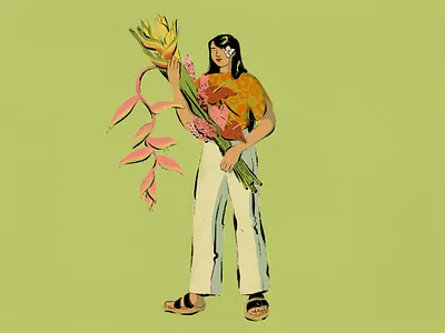 Tropical Bouquet aloha anthurium birkenstocks girl hawaii hawaiian print hawaiian shirt heliconia illustration