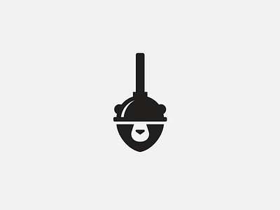 Plumbear bear character funny grizzly illustration logo mark minimal pipe plumbing plunger services tool water