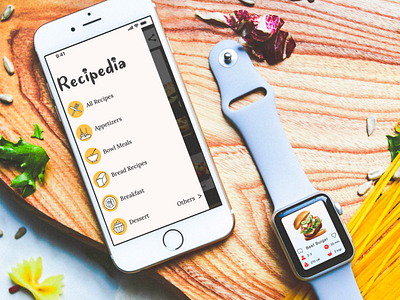 Recipedia -RecipeAppProject- appdesign brand design branding branding design colors icon icon design iconography iconset logo recipeapp recipes smartwatch smartwatchdesign ui uidesign uidesigns vector art