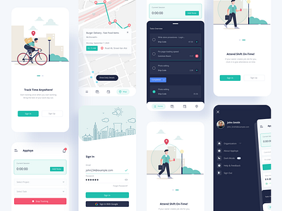 Time Tracker App - Apploye app clean design illustration interface onboarding task time tracker tracking ui ui design ux