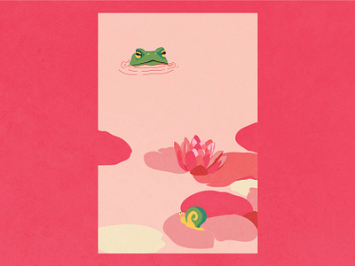 peek a boo art creative digital illustration flower flower illustration frog illustration illustration art illustration design illustrator lily lily pads minimal nature nature illustration pink pond simple series snail vector illustration