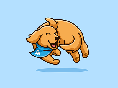 Chasing his own Tail adorable cartoon character chasing tail cute dog doggy fun funny golden retriever happy illustration joyful jumping mascot pet playful playing positive wine