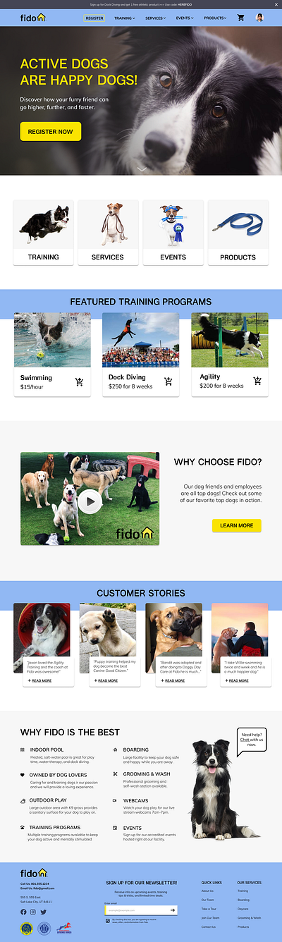 Dog Training, Services and Products Website Concept design dog ecommerce design product page ui ui design
