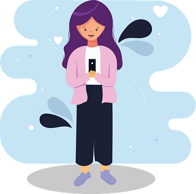 Smile girl with the smartphone app branding design flat icon illustration logo typography ui ux vector