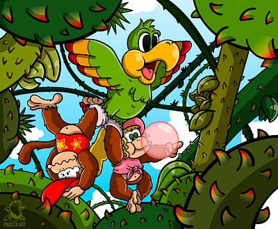 Dangerous Jungle art bird cartoon fanart illustrator monkey nintendo sky