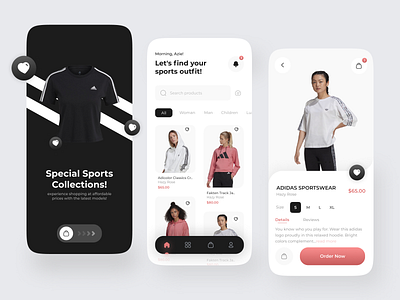 Sports Online Shop - Mobile Apps 🛒⚽ card clean dark mode ecommerce hoodie light light mode mobile mobile app mobile design online shop online store outfit shop shopping app shopping cart sport tshirt ui ux