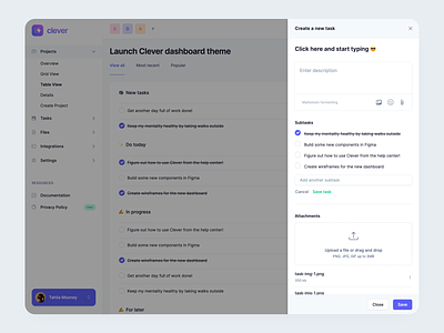 Task creation with Bootstrap offcanvas bootstrap components dashboard drawer forms layout minimal modern project sidebar sidenav tasks template ui