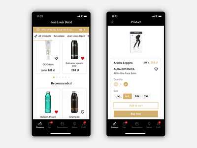 Jean Louis David- Hairdressing salon app. Home/ product card app button buying categories cta design ecommerce home minimal product select shop tabbar ui