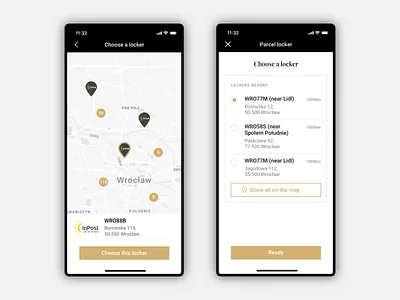 JLD- Hairdressing salon app. Map and parcel locker selection. app button cta design locker map minimal pin reservation ui