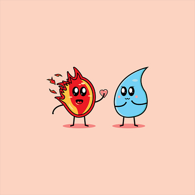 Cute mascot fire and water falling in Love. burning cartoon character fire fire icon illustrator mascot vector water