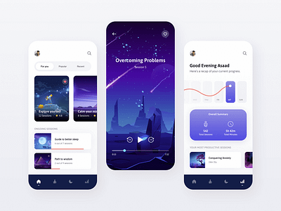 Meditation App Design app clean dark design illustration interface meditation mobile modern ui ui design ux