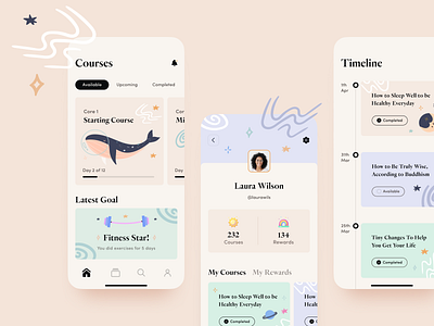 Mindful App app app design art bright clean design health health app illustration ios ios app ios app design light mental minimal profile typography ui ux vector