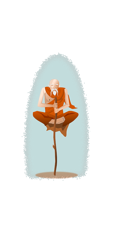 Mindless blue body brain chakra energy focus meditation mind mindless monk old man orange power spiritualist standing standings sticks supranatural wood yoga