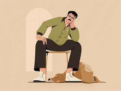 Man & Dog 2d character design dog flat illustration procreate