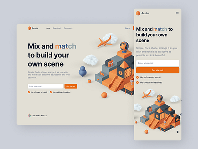 Mix and Match Landing Page 3d 3d design clean design home home banner homepage landing page minimalist mobile page ui ux web web page web site website