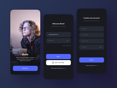 Abda - The Beginning clean dark dark app dark mode dark theme design elegant inspiration ios loading login minimal minimalist movie app simple splash screen trend ui user interface welcome screen