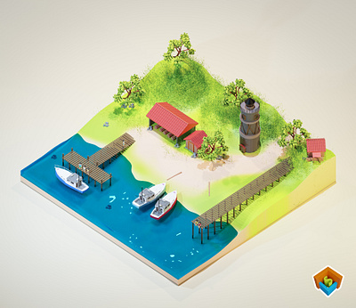 Tropical Beach 3d 3d art 3d illustration creative design graphicdesign illustration isometric design lowpoly3d social media templates uiuxdesign