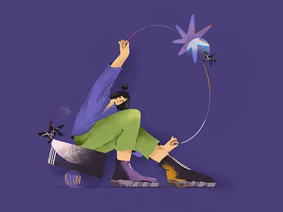 Сatch a star adobe illustrator cartoon character design drawing flat illustration line art lineart star ui vector