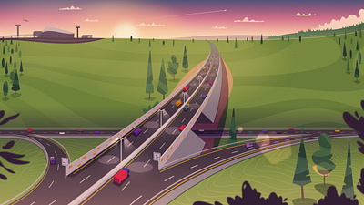 Highway airport art car cartoon highway illustration illustrator landscape road traffic vector