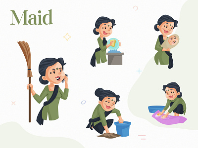 Indian Maid Character Set businessman cartoon cartoon design character character design illustration indian indian art indian cartoon indian culture indian illustrator maid cartoon sticker