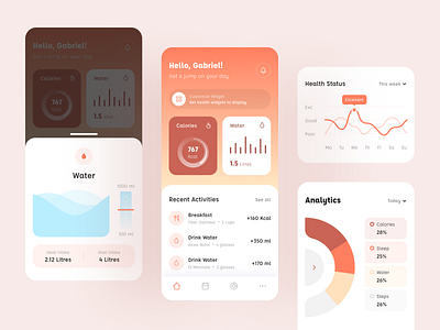 Health Tracker - Mobile App Exploration calories clean clean ui exploration gradient health health app health care health tracker healthcare healthy mobile app design trend ui user interface ux water