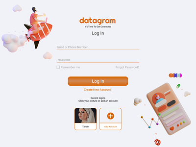 Social Media Web LogIn UI | Datagram 3d bestcommunity character clean clean ui colorful connecting datagram illustration network networking people uiux website webui