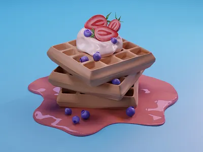 Waffels with berries in Blender 3d art 3d food 3d visual 3d waffles blender 2.8 food art food model food modeling waffles