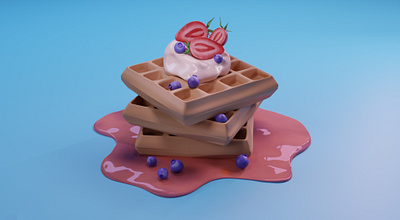 Waffels with berries in Blender 3d art 3d food 3d visual 3d waffles blender 2.8 food art food model food modeling waffles