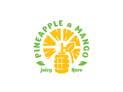 pineapple & mango bomb brand branding design fruits fruity green grenade illustration juice leaf logo mango pineapple simple vector yellow